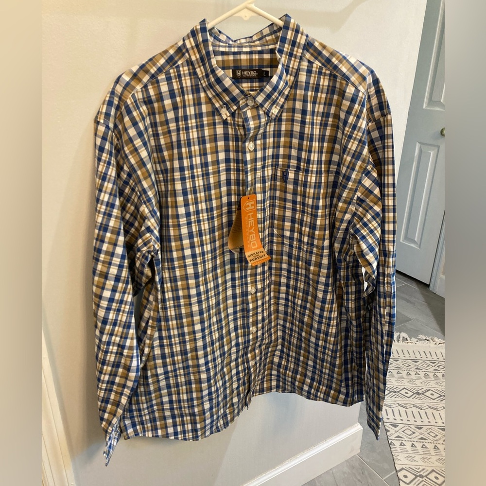NWT HeyBo Beaufort Long Sleeve Performance Fishing Plaid Shirt Large